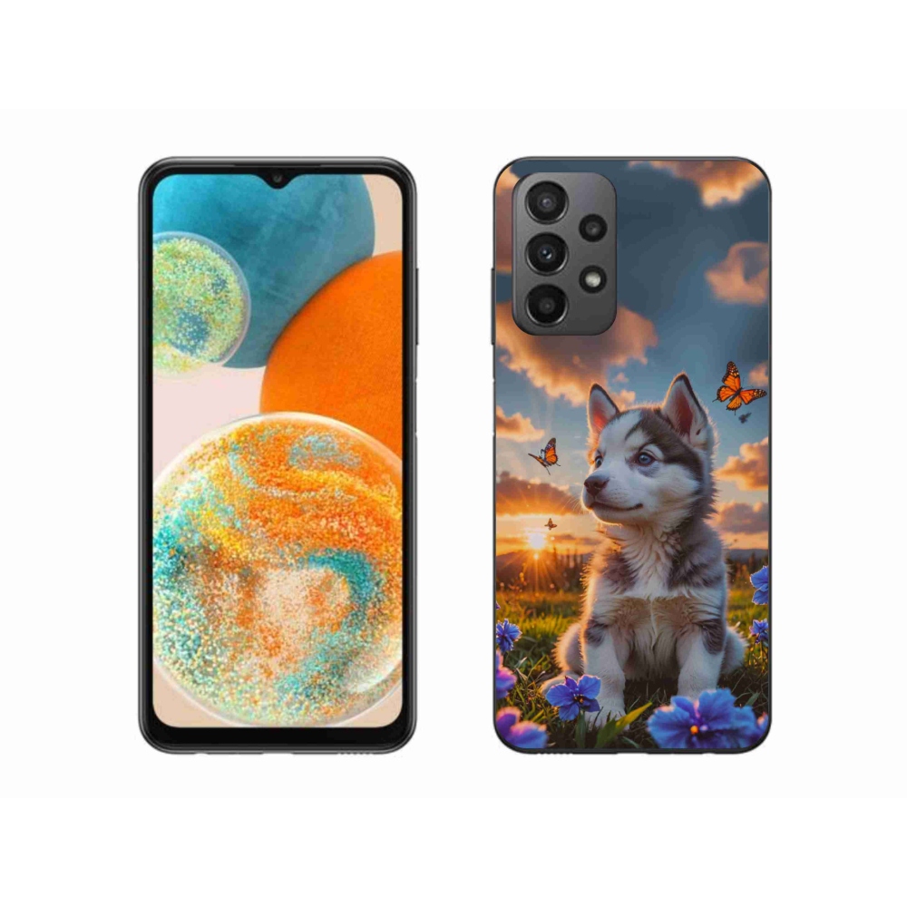 Gelový kryt mmCase na Samsung Galaxy A23 4G/5G - husky při západu slunce