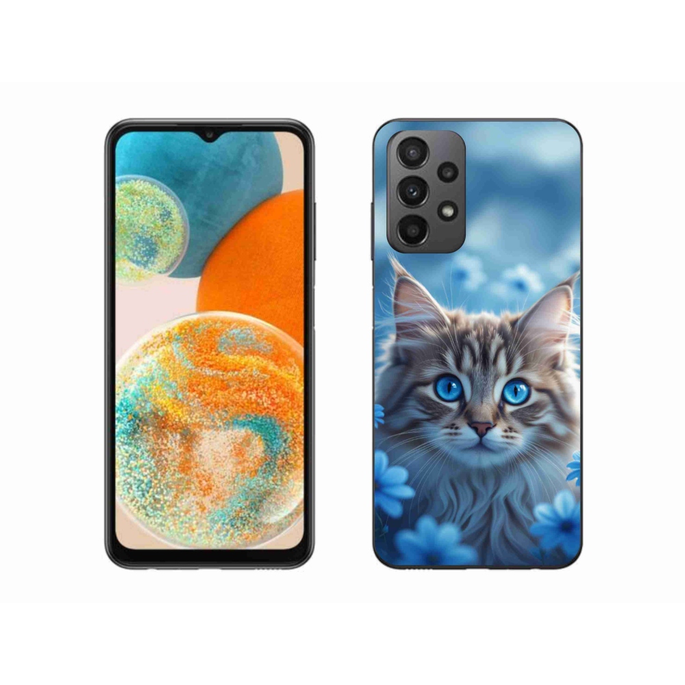 Gelový kryt mmCase na Samsung Galaxy A23 4G/5G - koťátko v modrých květech