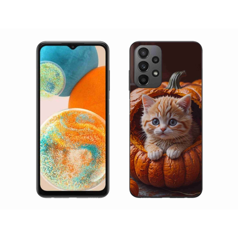 Gelový kryt mmCase na Samsung Galaxy A23 4G/5G - kotě a dýně 2