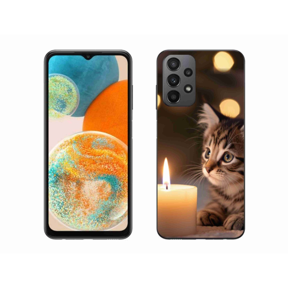 Gelový kryt mmCase na Samsung Galaxy A23 4G/5G - kotě a svíčka