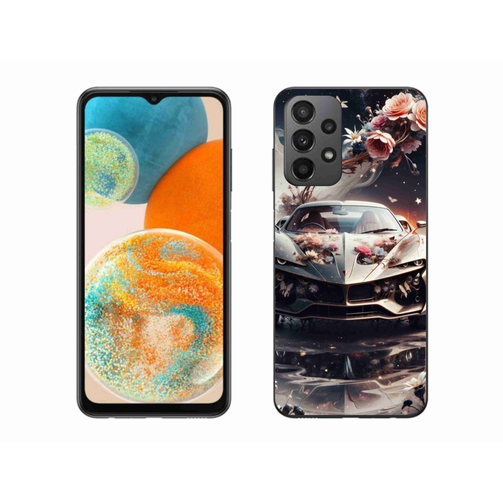 Gelový kryt mmCase na Samsung Galaxy A23 4G/5G - květinový sportovní vůz