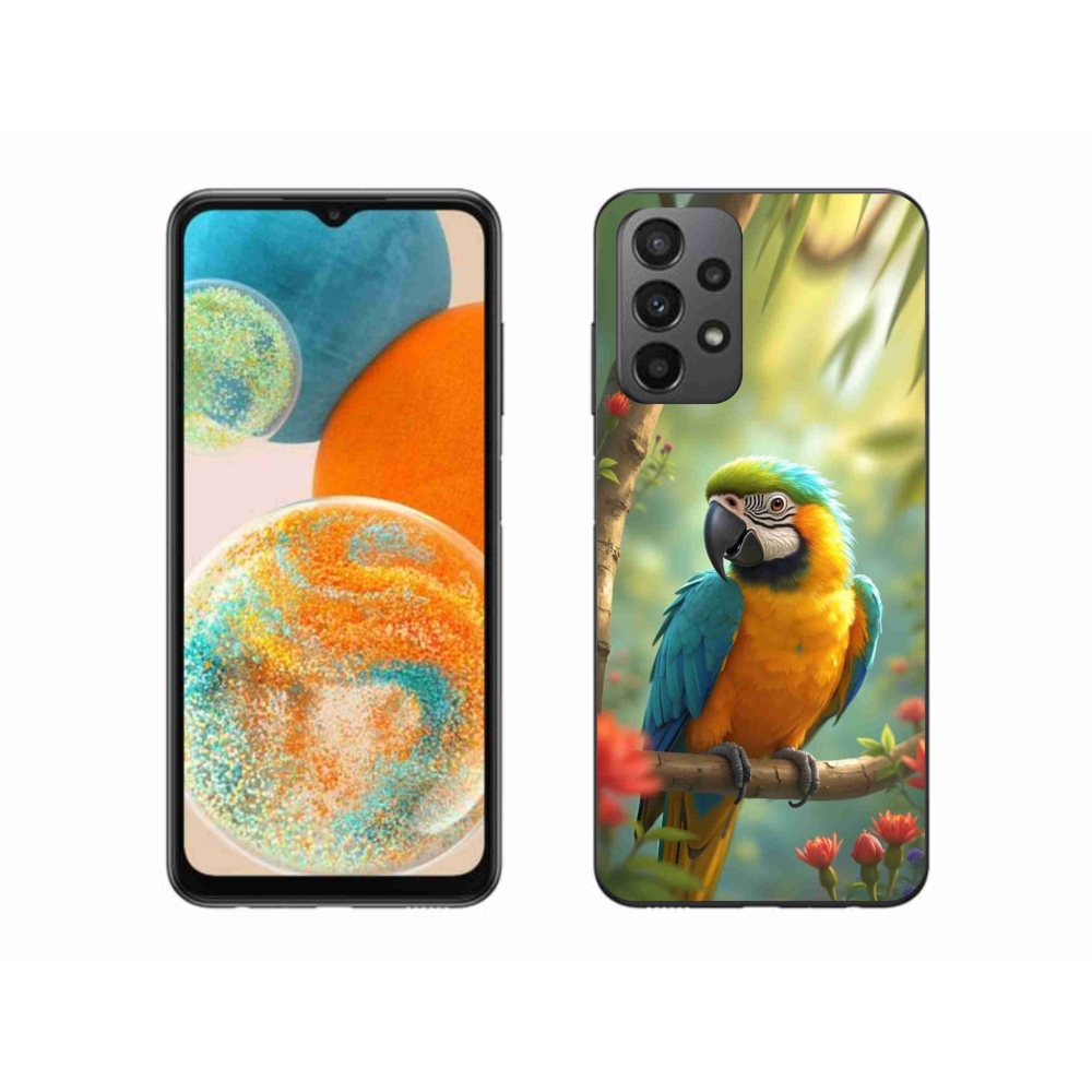 Gelový kryt mmCase na Samsung Galaxy A23 4G/5G - papoušek ara modrožlutá