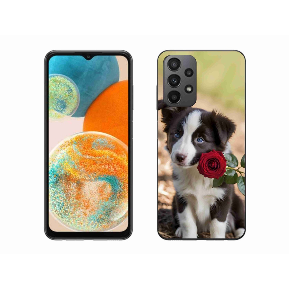 Gelový kryt mmCase na Samsung Galaxy A23 4G/5G - roztomilá border kolie s růží