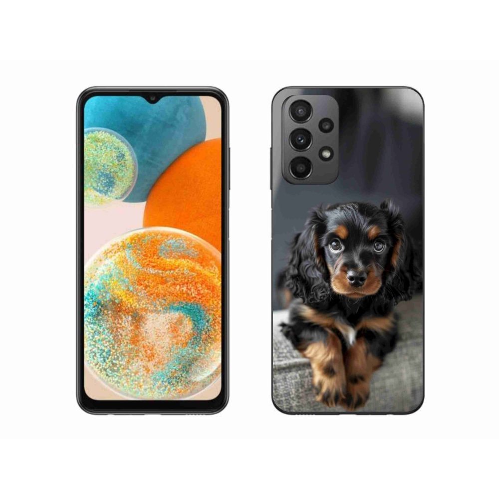 Gelový kryt mmCase na Samsung Galaxy A23 4G/5G - roztomilý dlouhosrstý jezevčík