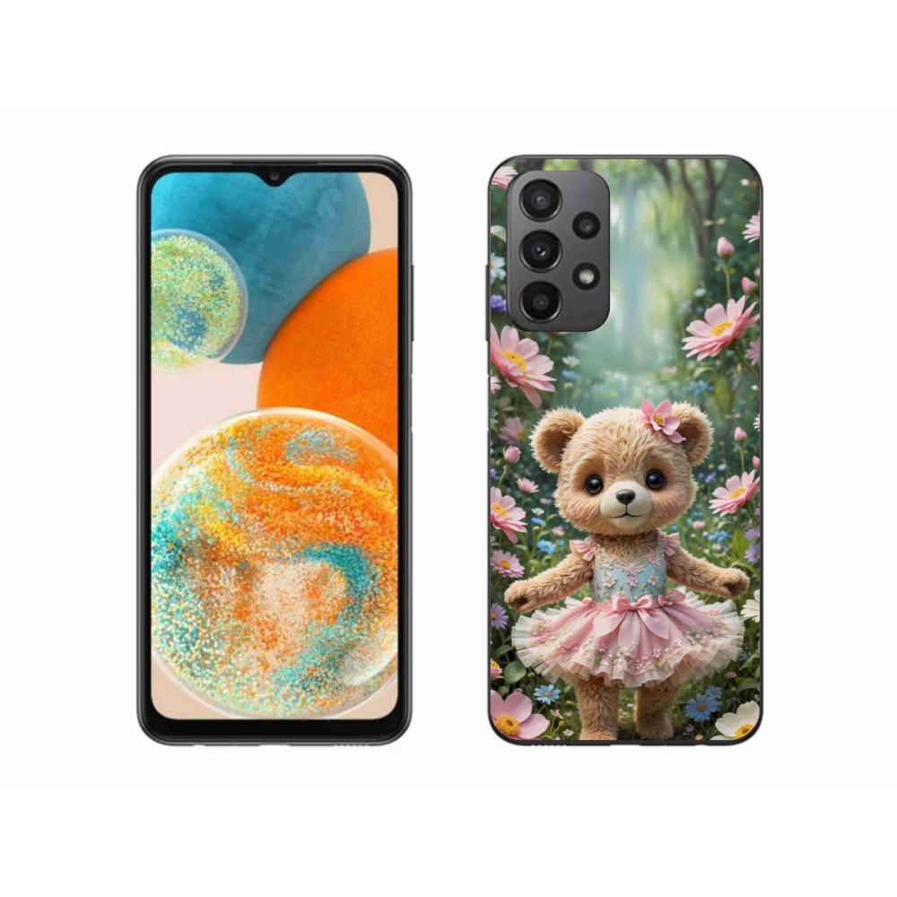 Gelový kryt mmCase na Samsung Galaxy A23 4G/5G - roztomilý medvídek v květinách