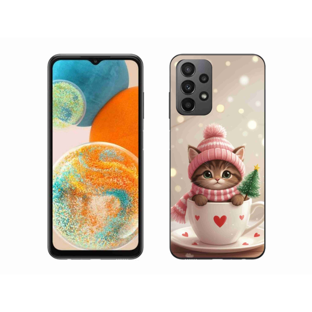 Gelový kryt mmCase na Samsung Galaxy A23 4G/5G - vánoční kotě v hrnku