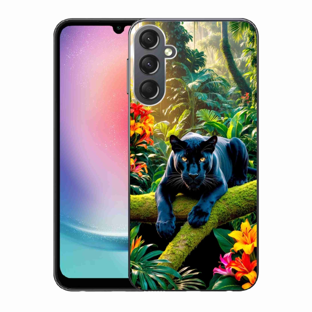 Gelový kryt mmCase na Samsung Galaxy A24 - černý panter v džungli