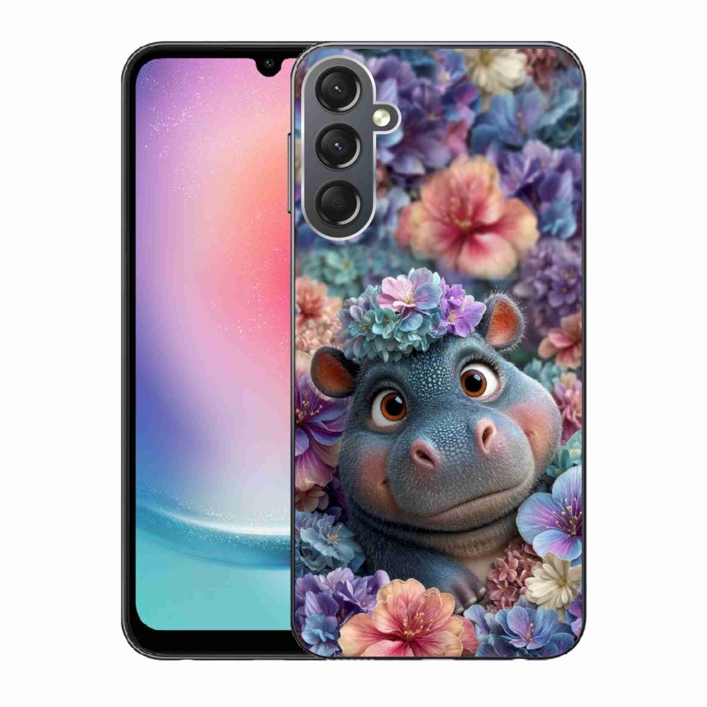 Gelový kryt mmCase na Samsung Galaxy A24 - hrošík v květinách