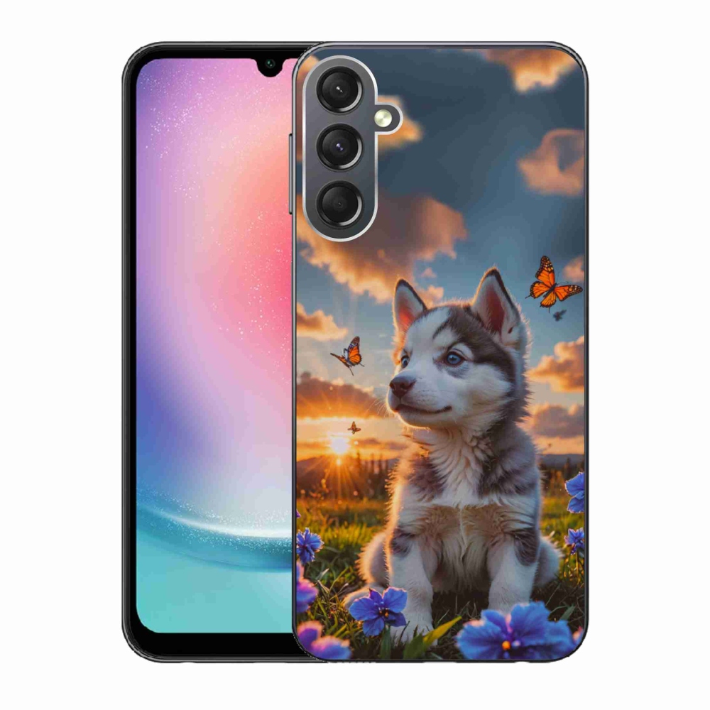 Gelový kryt mmCase na Samsung Galaxy A24 - husky při západu slunce