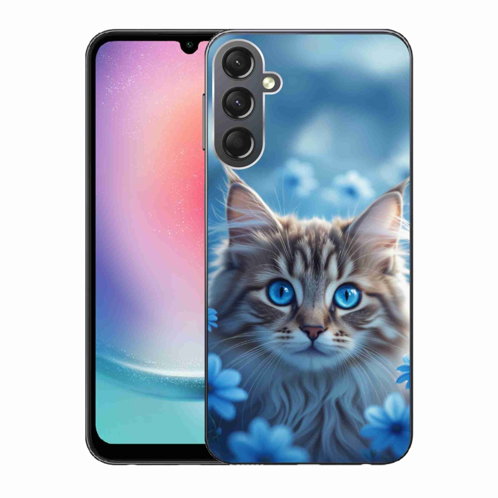 Gelový kryt mmCase na Samsung Galaxy A24 - koťátko v modrých květech