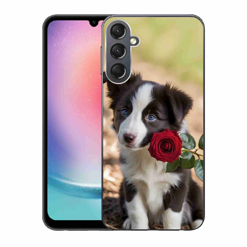 Gelový kryt mmCase na Samsung Galaxy A24 - roztomilá border kolie s růží