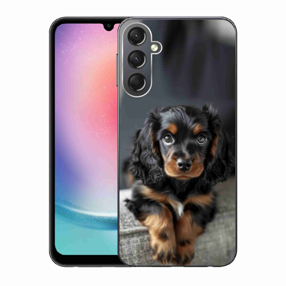 Gelový kryt mmCase na Samsung Galaxy A24 - roztomilý dlouhosrstý jezevčík