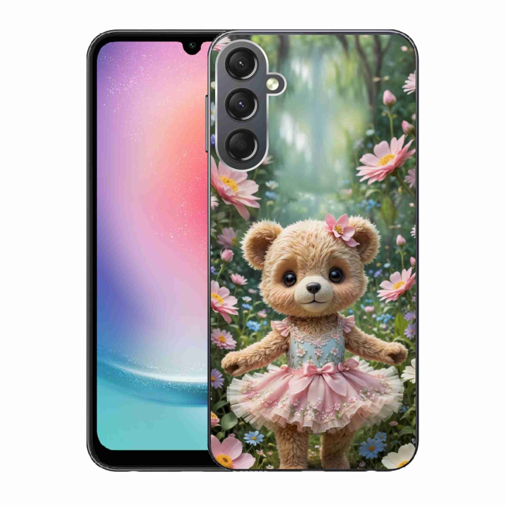 Gelový kryt mmCase na Samsung Galaxy A24 - roztomilý medvídek v květinách