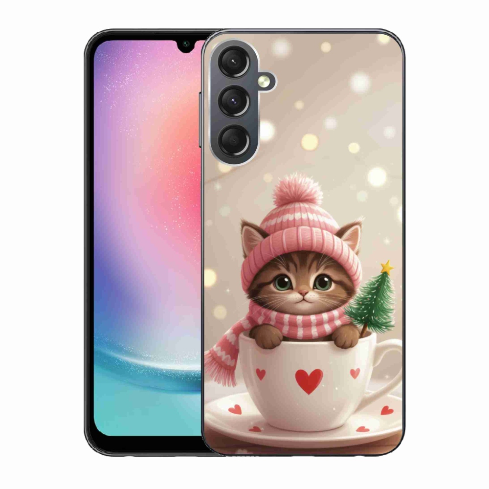 Gelový kryt mmCase na Samsung Galaxy A24 - vánoční kotě v hrnku