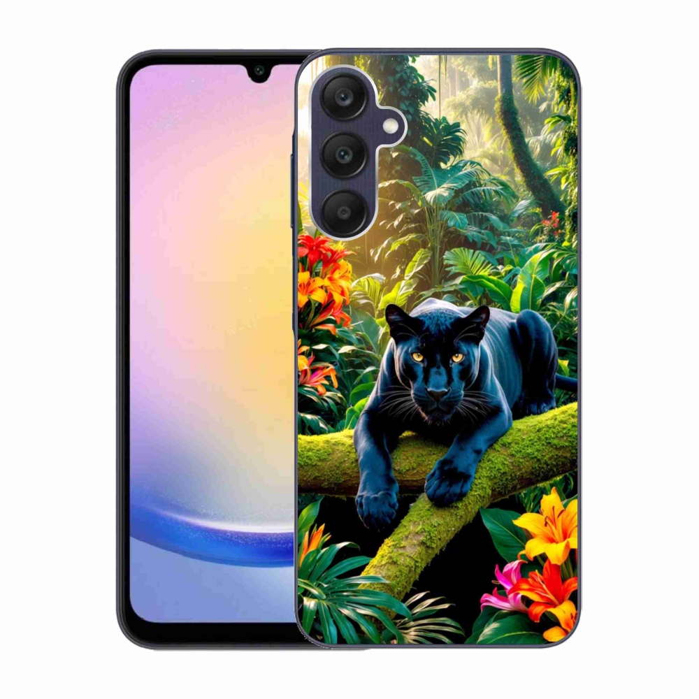 Gelový kryt mmCase na Samsung Galaxy A25 5G - černý panter v džungli