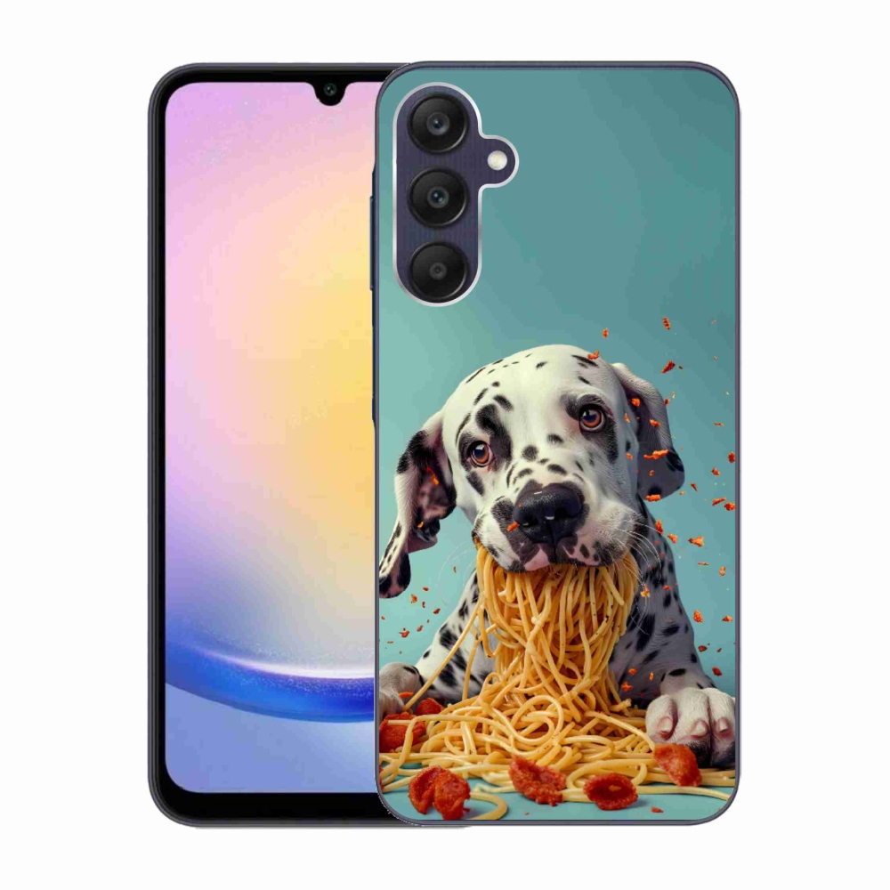 Gelový kryt mmCase na Samsung Galaxy A25 5G - dalmatin a špagety