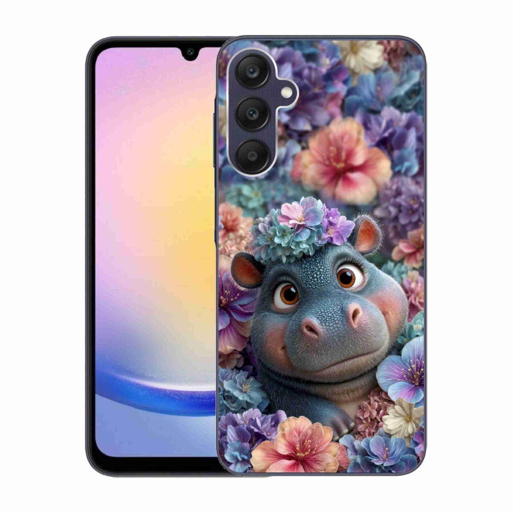 Gelový kryt mmCase na Samsung Galaxy A25 5G - hrošík v květinách