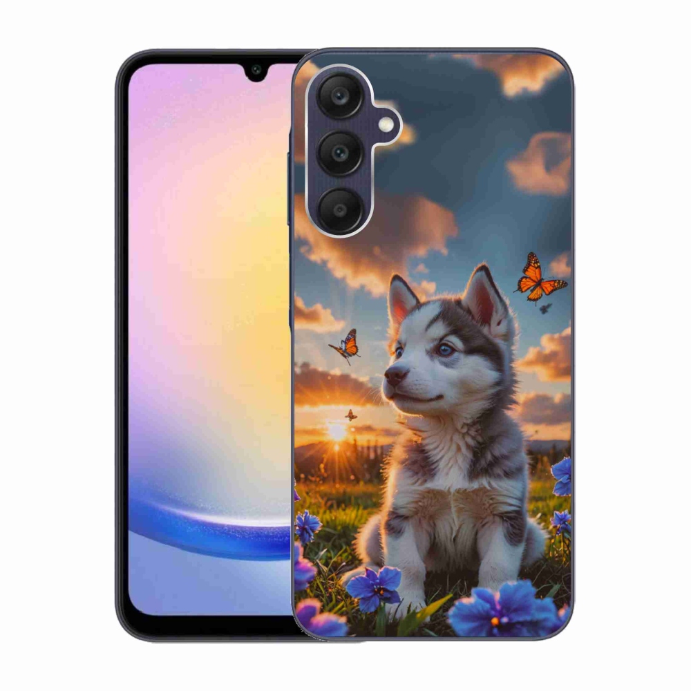 Gelový kryt mmCase na Samsung Galaxy A25 5G - husky při západu slunce