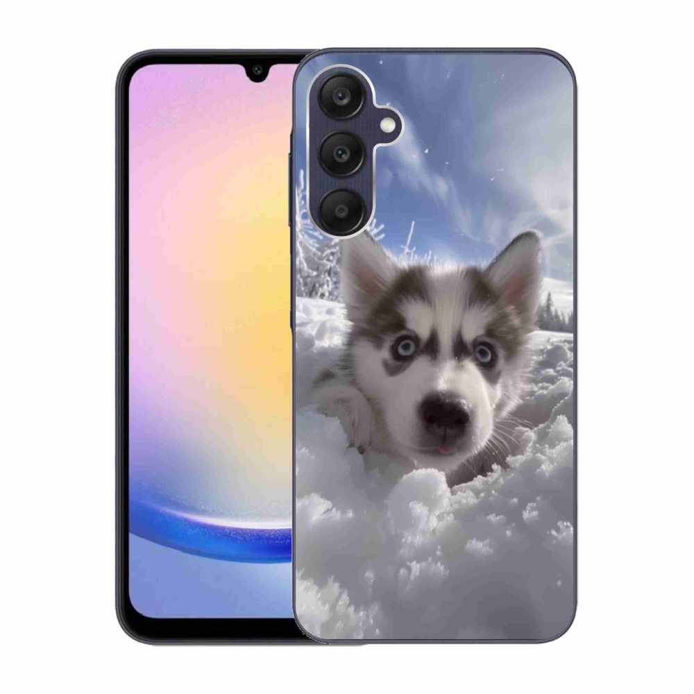 Gelový kryt mmCase na Samsung Galaxy A25 5G - husky ve sněhu
