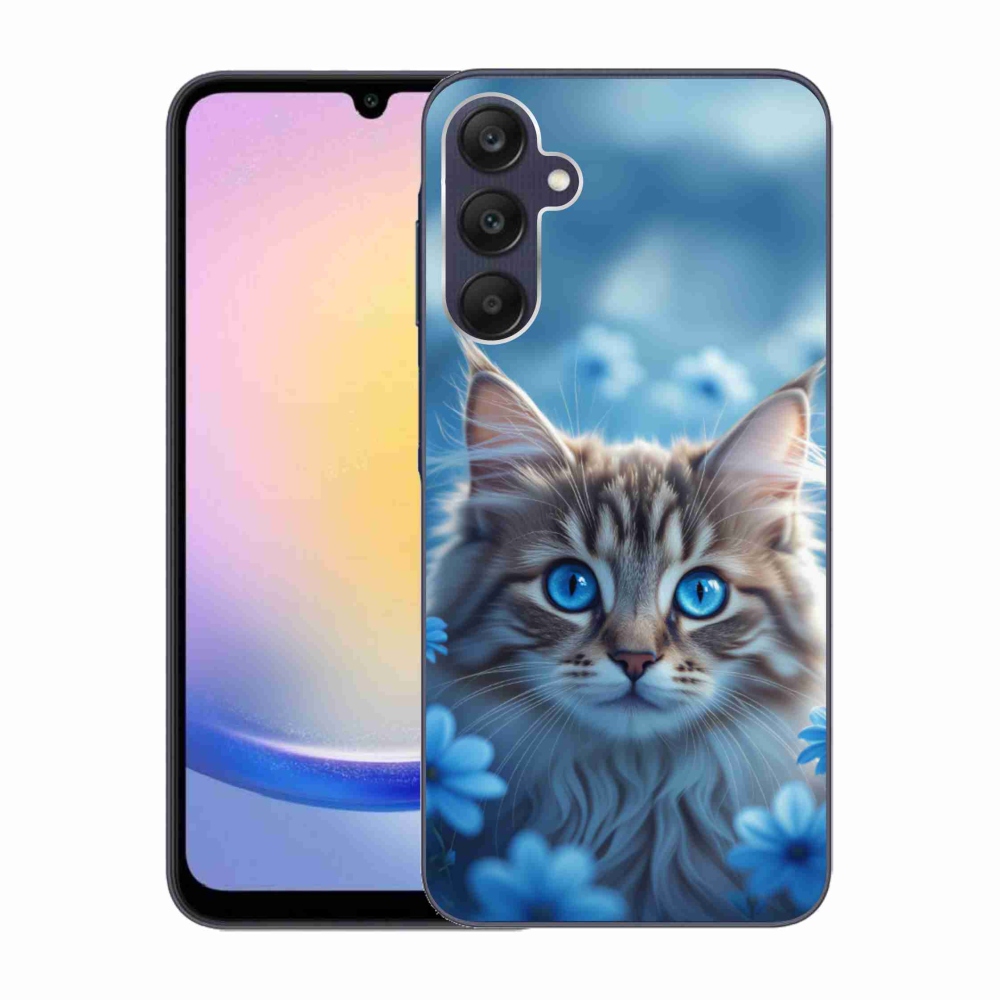 Gelový kryt mmCase na Samsung Galaxy A25 5G - koťátko v modrých květech