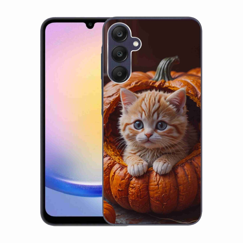 Gelový kryt mmCase na Samsung Galaxy A25 5G - kotě a dýně 2