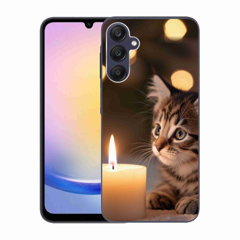 Gelový kryt mmCase na Samsung Galaxy A25 5G - kotě a svíčka
