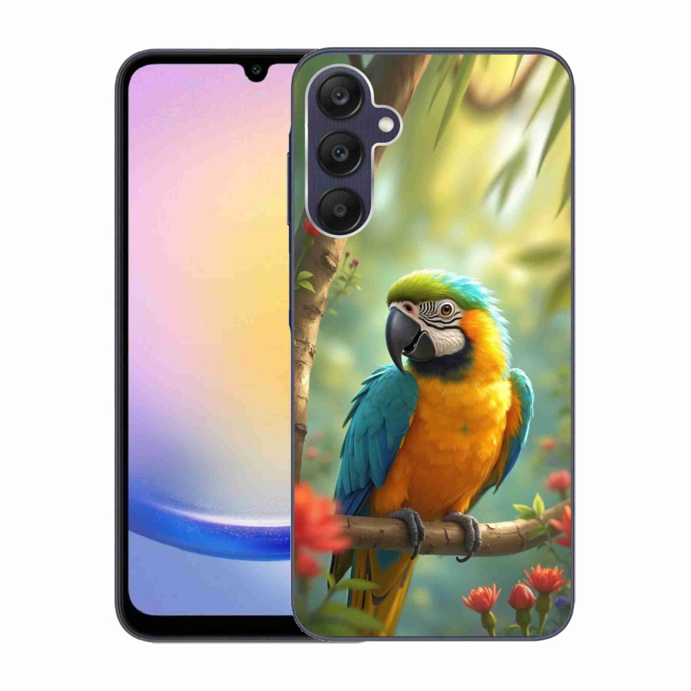 Gelový kryt mmCase na Samsung Galaxy A25 5G - papoušek ara modrožlutá