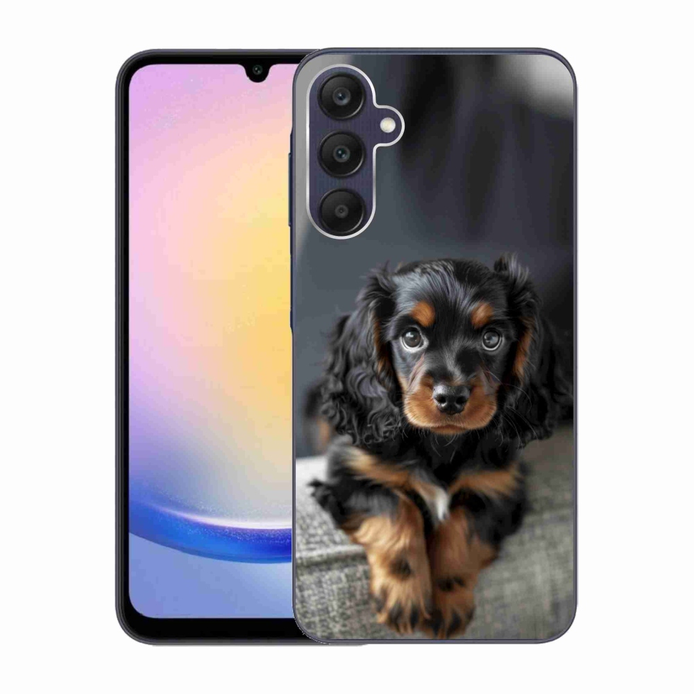 Gelový kryt mmCase na Samsung Galaxy A25 5G - roztomilý dlouhosrstý jezevčík