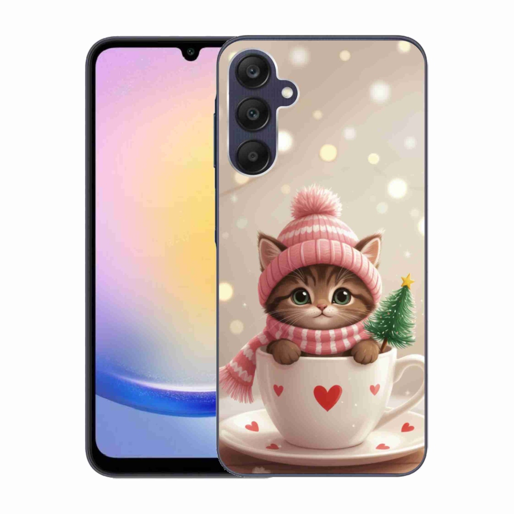 Gelový kryt mmCase na Samsung Galaxy A25 5G - vánoční kotě v hrnku