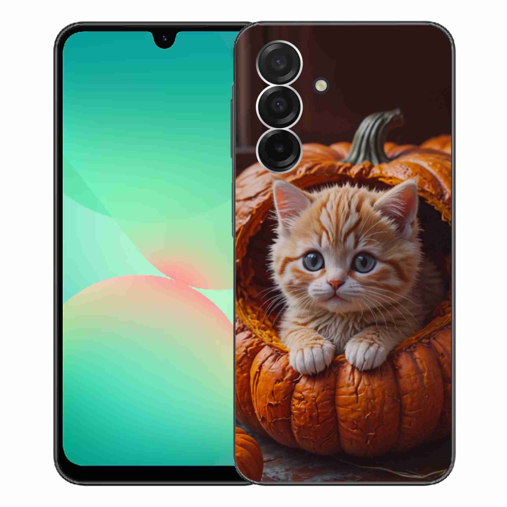 Gelový kryt mmCase na Samsung Galaxy A26 5G - kotě a dýně 2