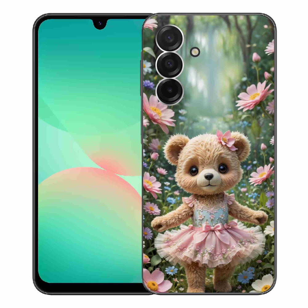 Gelový kryt mmCase na Samsung Galaxy A26 5G - roztomilý medvídek v květinách