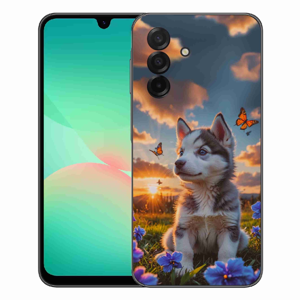 Gelový kryt mmCase na Samsung Galaxy A27 5G - husky při západu slunce