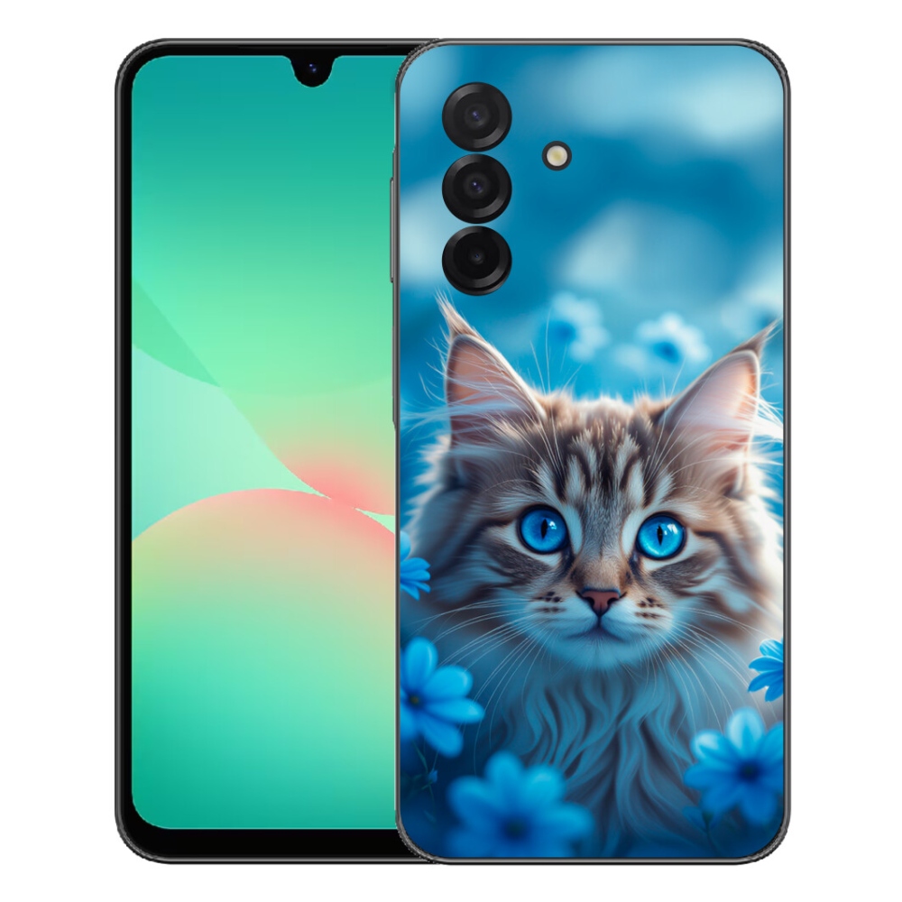 Gelový kryt mmCase na Samsung Galaxy A27 5G - koťátko v modrých květech