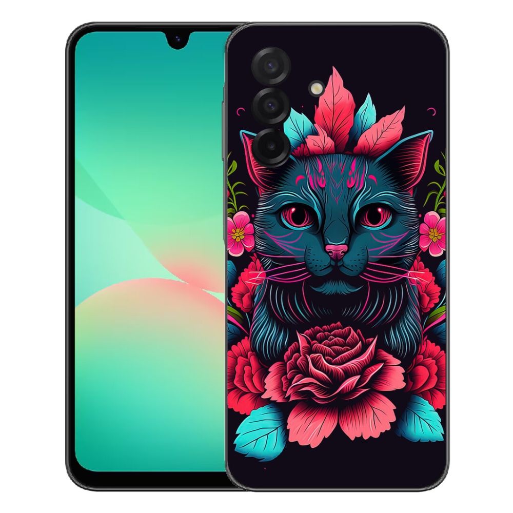 Gelový kryt mmCase na Samsung Galaxy A27 5G - květiny a kočka