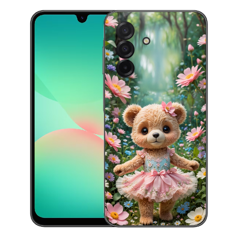 Gelový kryt mmCase na Samsung Galaxy A27 5G - roztomilý medvídek v květinách