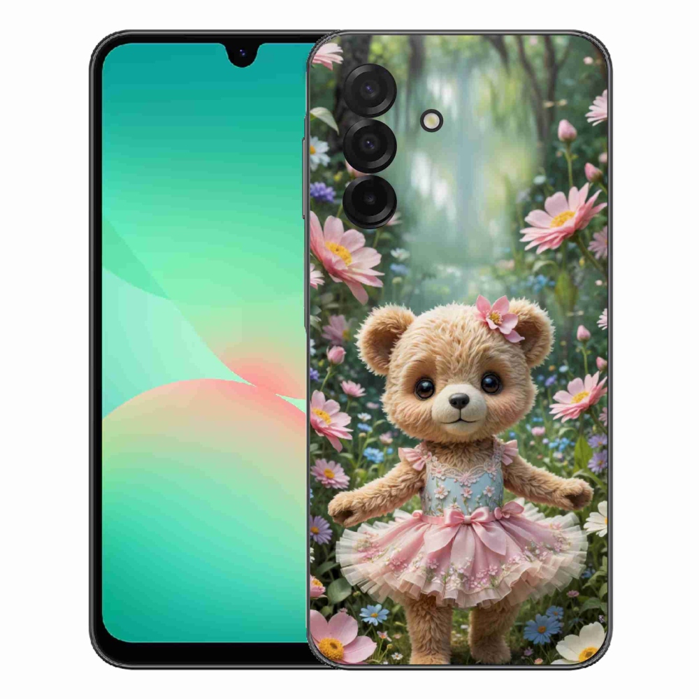 Gelový kryt mmCase na Samsung Galaxy A27 5G - roztomilý medvídek v květinách