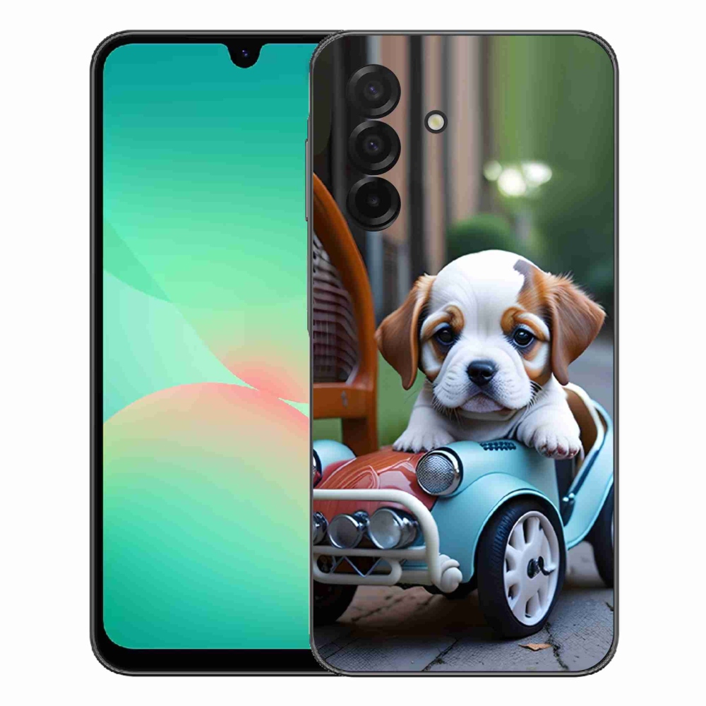 Gelový kryt mmCase na Samsung Galaxy A27 5G - štěně v retro autě
