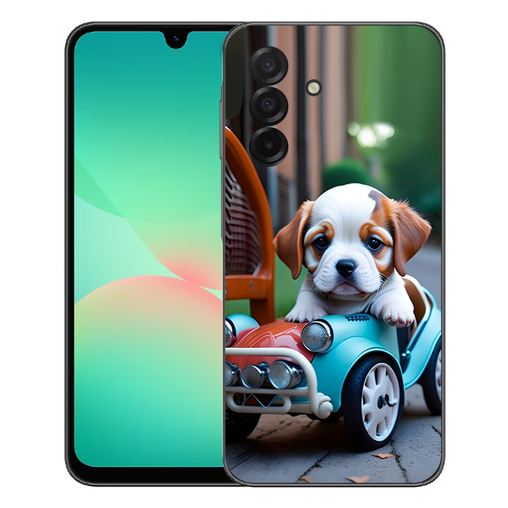 Gelový kryt mmCase na Samsung Galaxy A27 5G - štěně v retro autě