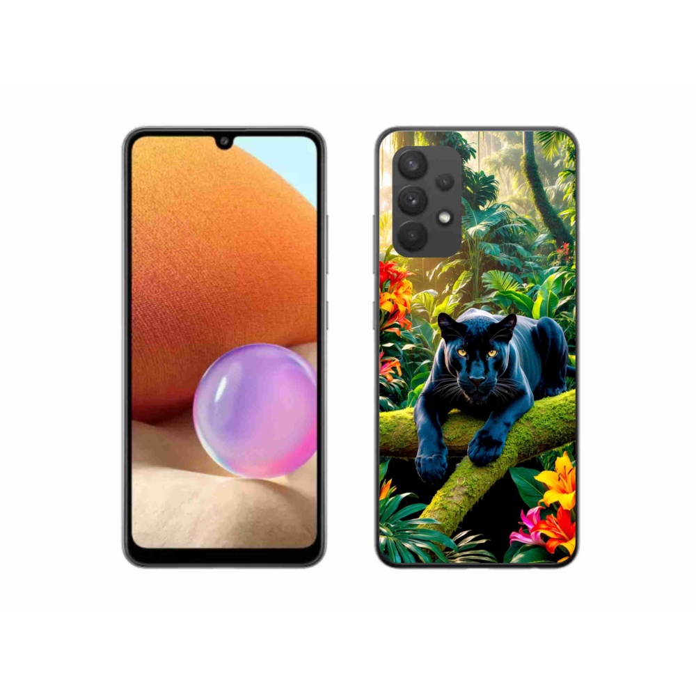 Gelový kryt mmCase na Samsung Galaxy A32 4G - černý panter v džungli