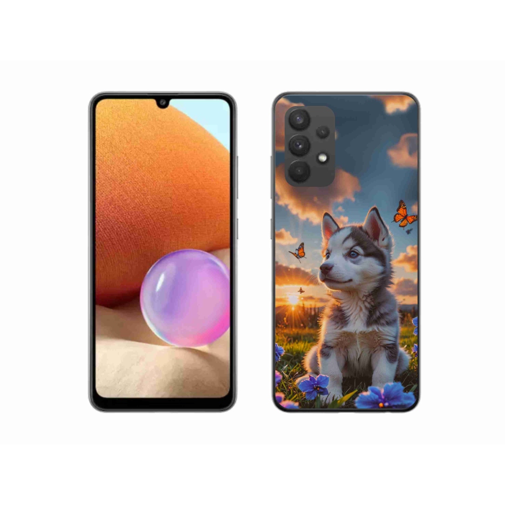 Gelový kryt mmCase na Samsung Galaxy A32 4G - husky při západu slunce