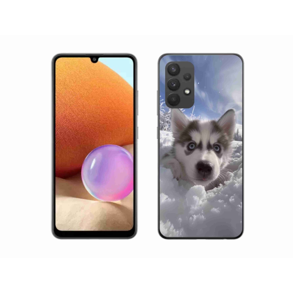 Gelový kryt mmCase na Samsung Galaxy A32 4G - husky ve sněhu