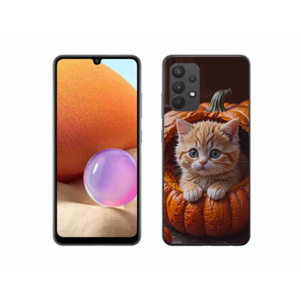 Gelový kryt mmCase na Samsung Galaxy A32 4G - kotě a dýně 2