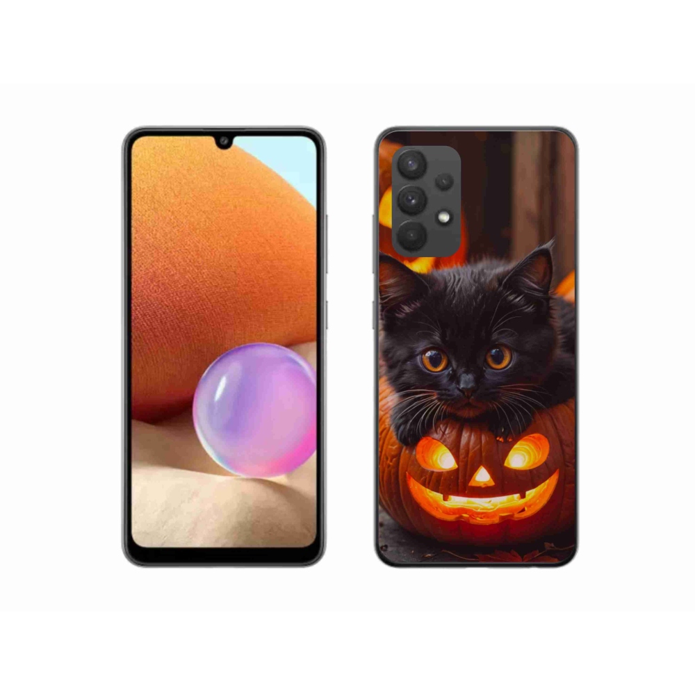 Gelový kryt mmCase na Samsung Galaxy A32 4G - kotě a dýně