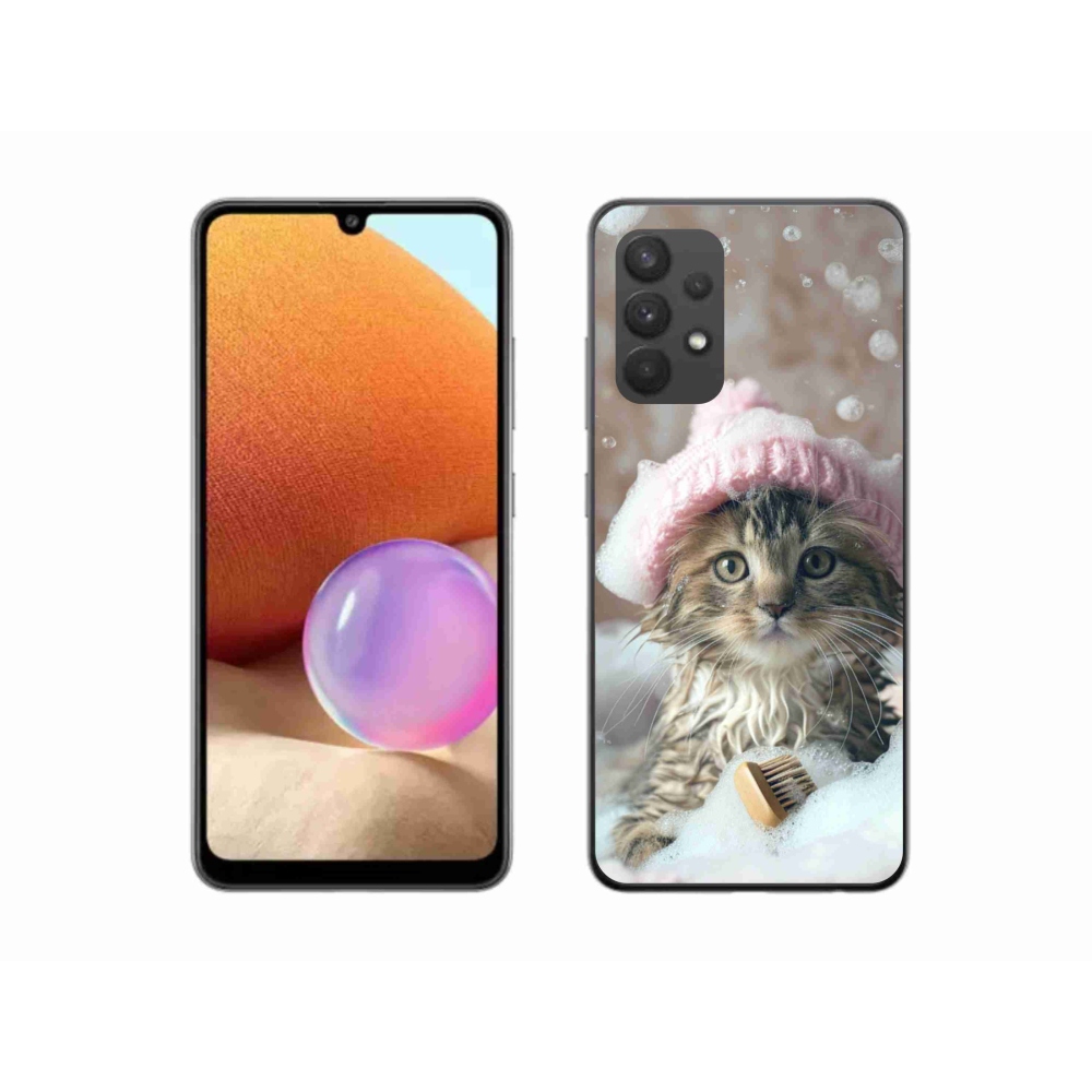 Gelový kryt mmCase na Samsung Galaxy A32 4G - kotě a koupel