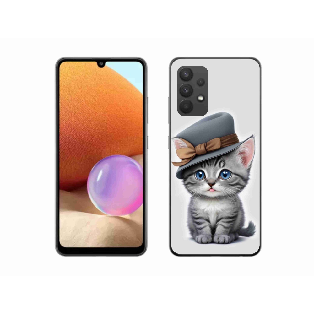 Gelový kryt mmCase na Samsung Galaxy A32 4G - kotě s kloboukem
