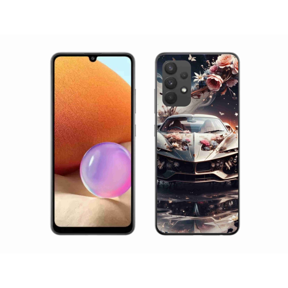 Gelový kryt mmCase na Samsung Galaxy A32 4G - květinový sportovní vůz