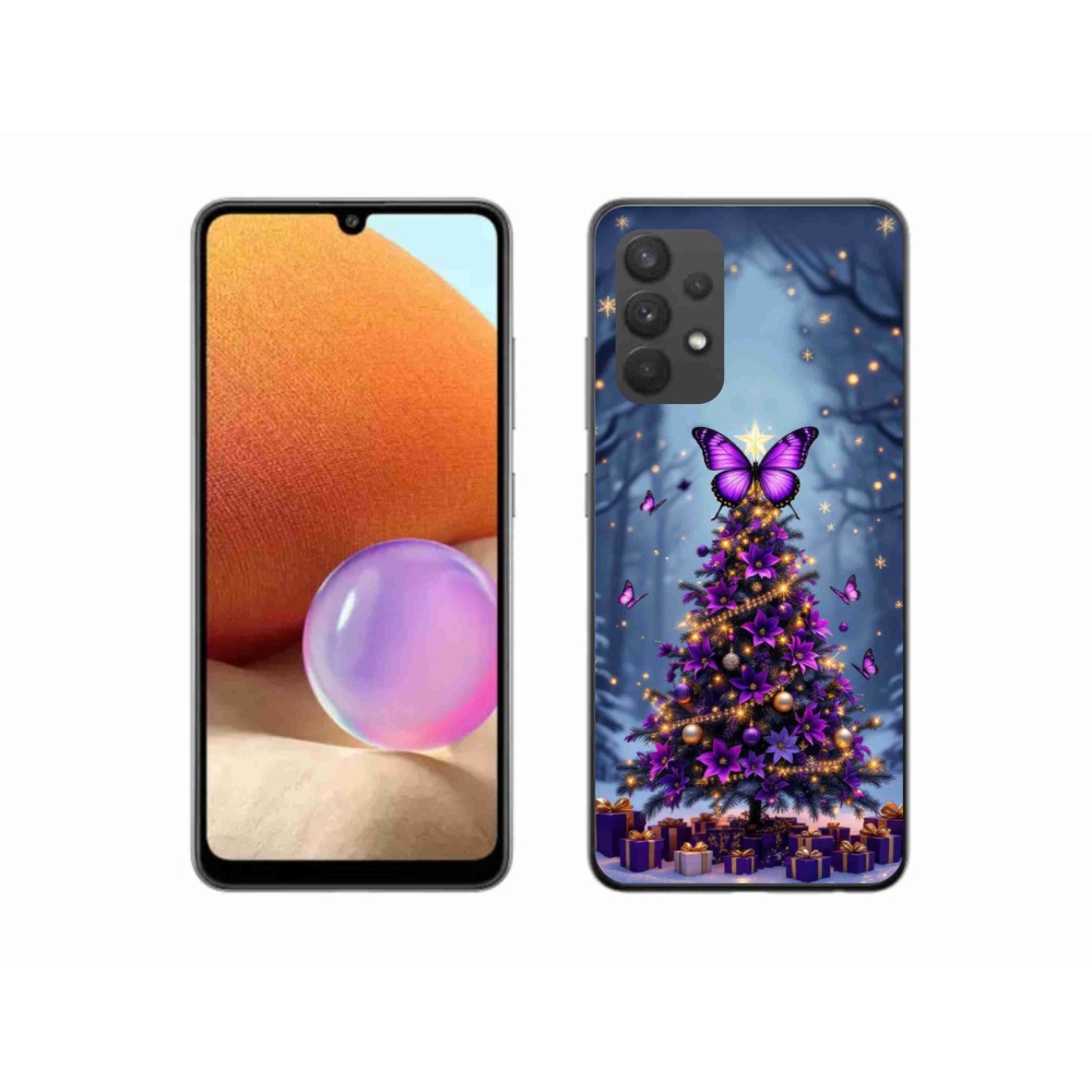 Gelový kryt mmCase na Samsung Galaxy A32 4G - motýlí vánoční stromek