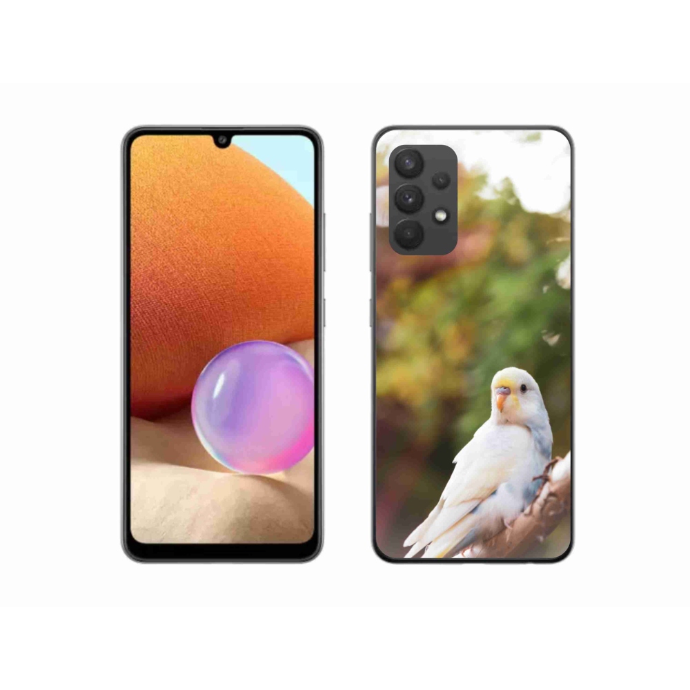 Gelový kryt mmCase na Samsung Galaxy A32 4G - papoušek andulka bílá