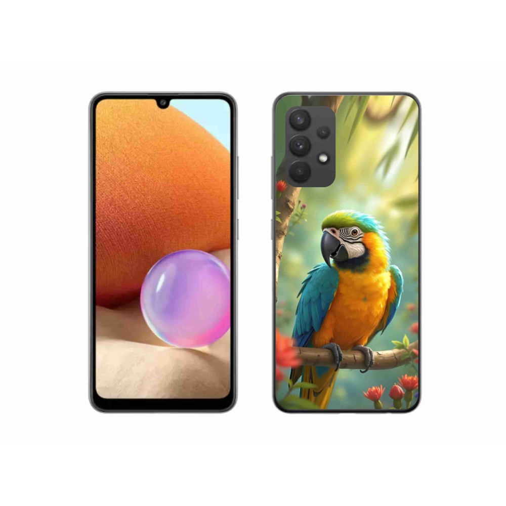 Gelový kryt mmCase na Samsung Galaxy A32 4G - papoušek ara modrožlutá