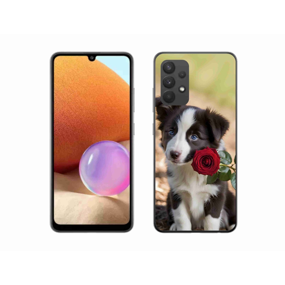 Gelový kryt mmCase na Samsung Galaxy A32 4G - roztomilá border kolie s růží